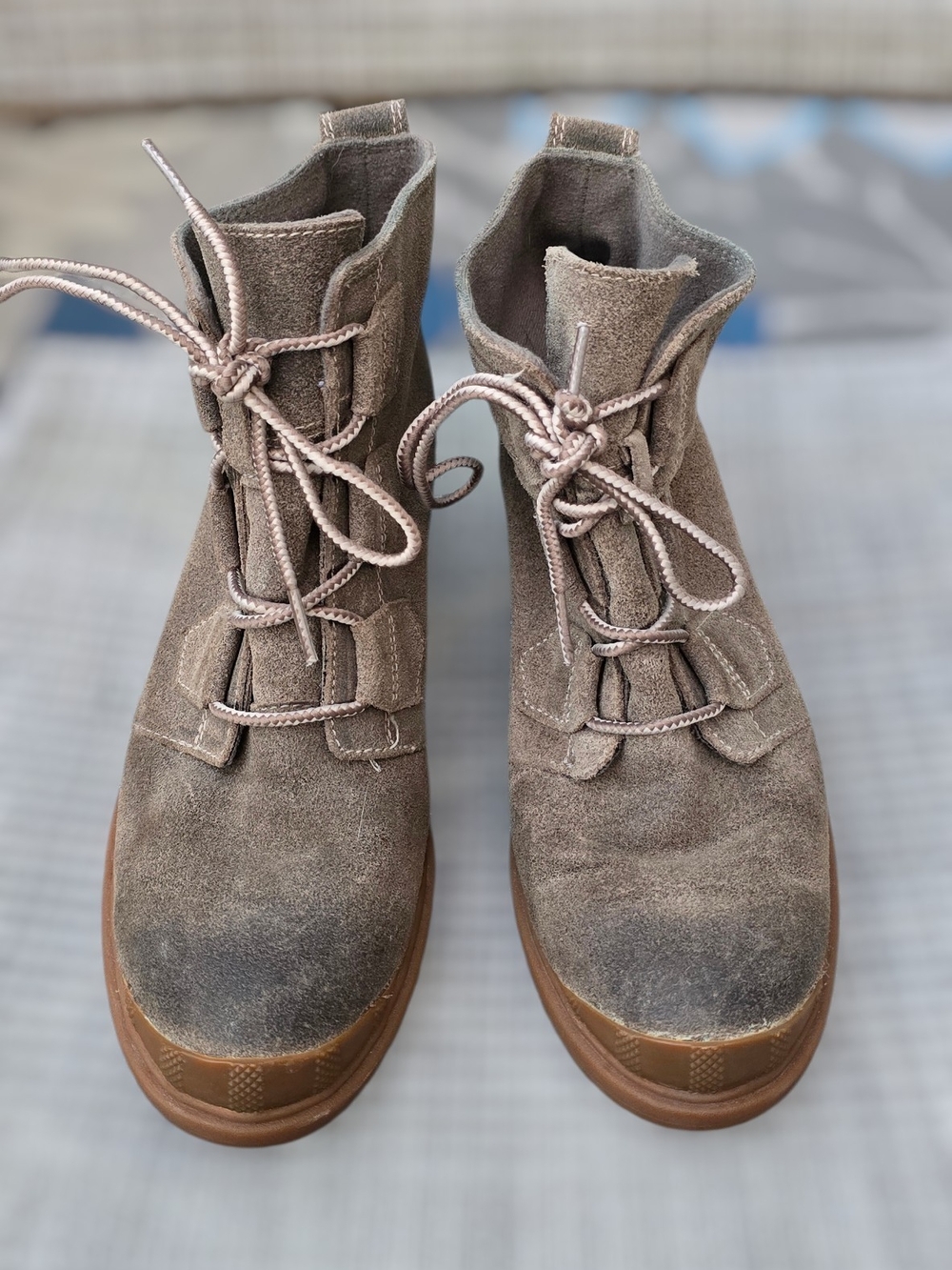 Women's Gray Suede Ankle Booties with Snake-Print Accent